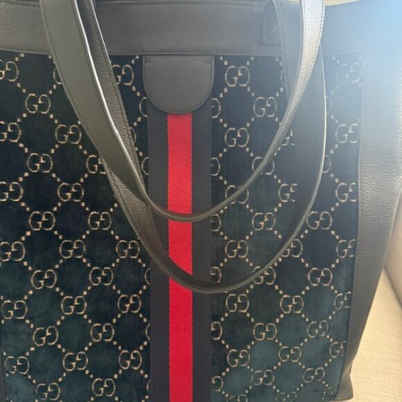 Gucci Ophidia Navy Blue Velour Tote - Picture 3 of 13
